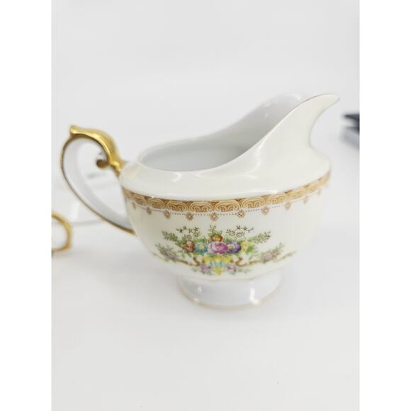 Meito Jewel Floral & Gold Pattern Set Of 2 Cups & Saucers & Creamer Japan - Picture 9 of 16